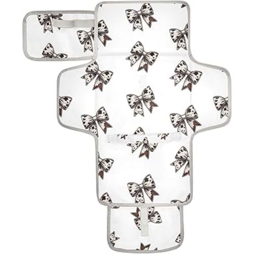 Cow Print Bows Portable Diaper Changing Pad - Waterproof Foldable Baby Diaper Changing Pad with Built-in Pillow, Travel Diaper Changing Mat for Newborn Baby