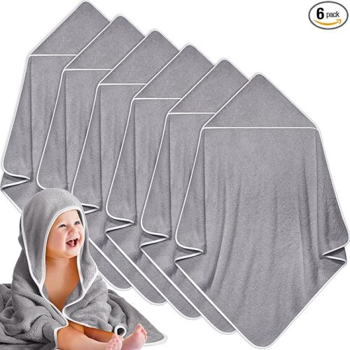 Chumia 6 Pack Baby Bath Towel Coral Fleece Soft Absorbent Newborn Hooded Towel for Kid 30 x 30 Inch Toddler Bath Blanket for Babies Infant Shower Gift(Gray)