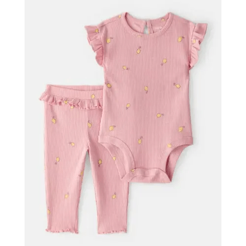 Baby Girl Lemon Bodysuit & Pant Set - Pink | Carter's