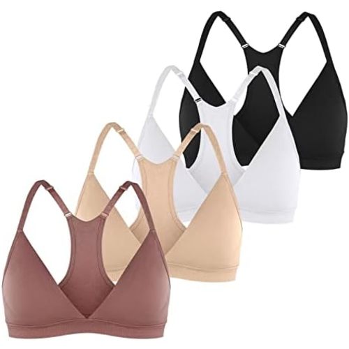 INIBUD Sports Bras for Women Racerback Seamless Bra Top Padded Wireless Triangle V Neck Adjustable Removable Bralette