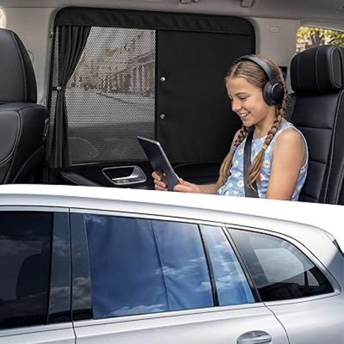 Nmoiss [2026 Upgraded] Car Window Shades for Baby [Blocks 100% UV & Harsh Sunlight] (2 Pack) Double Layer Side Window Curtains Roll Windows Down Privacy Full Covers/Half Shade Options Medium