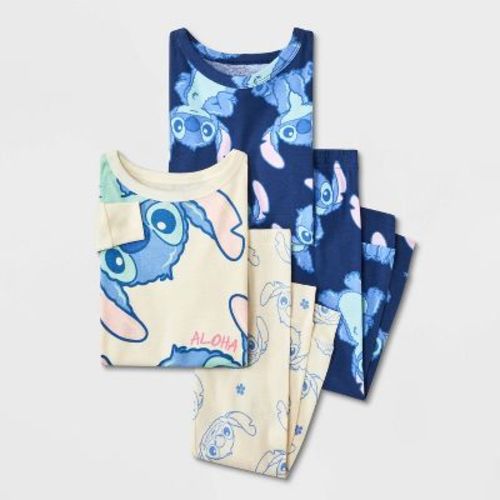Toddler 4pc Lilo & Stitch Cotton Long Sleeve Pajama Set - Blue/White