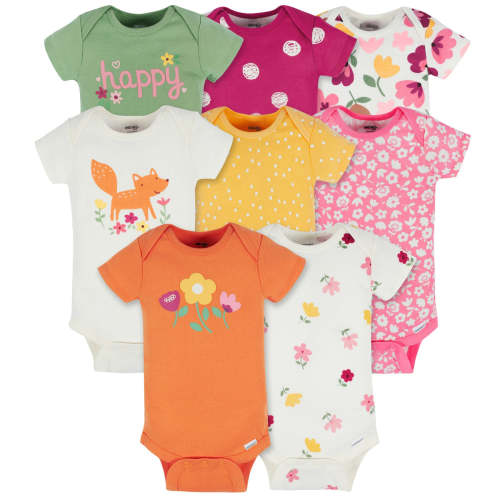 8-Pack Baby Girls Floral Fox Short Sleeve Onesies® Bodysuits – Gerber Childrenswear