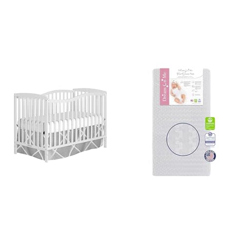 Dream On Me Chelsea 5-in-1 Convertible Crib in White, JPMA Certified & Honeycomb Orthopedic Firm Fiber Standard Baby Crib Mattress
