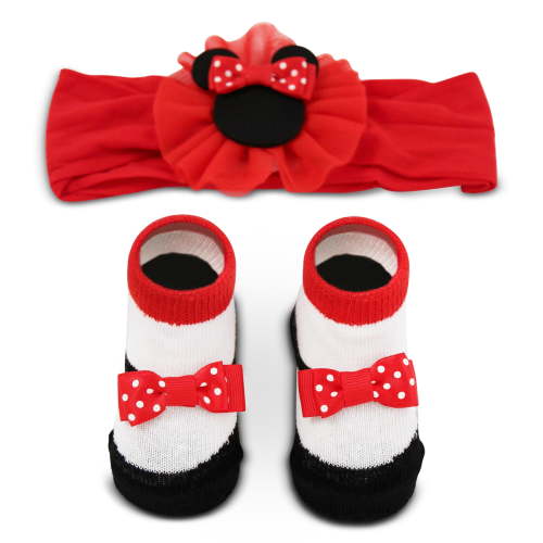 Disney Minnie Mouse Headband Flower Headwrap and Booties Gift Set for Baby Girls, Ages 0-12 Months