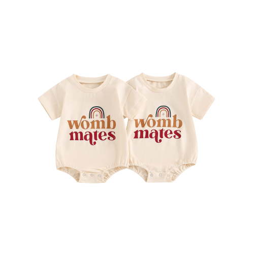 Suealasg Baby Twins Bodysuits Newborn Baby Girl Boy Short Sleeve Letter Rainbow Print Romper Twins Boy Girl Matching Outfits