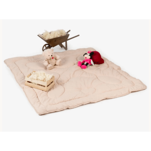 Handmade Merino Wool Baby Play Mat, Organic Cotton Cover - Vanilla color - Standard Thick size (43x51 in)