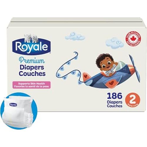 Royale Premium Diapers, Size 2 (12-18 lb), 186 Count, Disposable Baby Diapers (Packaging may vary)