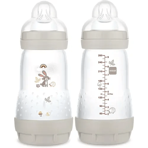 MAM Easy Start Anti-Colic Baby Bottle 9 oz, Medium Flow, Breastfeeding-Like Silicone Nipple Bottle, Reduces Colic, Gas, & Reflux, Easy-to-Clean, BPA-Free, Vented Baby Bottles for Newborns, 2+ Months
