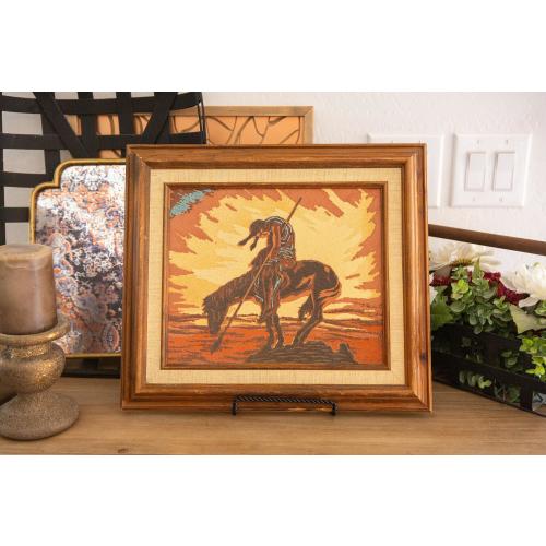 Vintage Navajo "The Beginning of the Trail" Sand Art | Western Southwestern Horse Wall Decor
