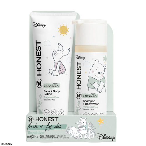 The Honest Company 2-in-1 Cleansing Shampoo + Body Wash and Face + Body Lotion Bundle + Disney Design | Gentle Enough for Baby | Dermatologist Tested | Lavender Calm | Honest
