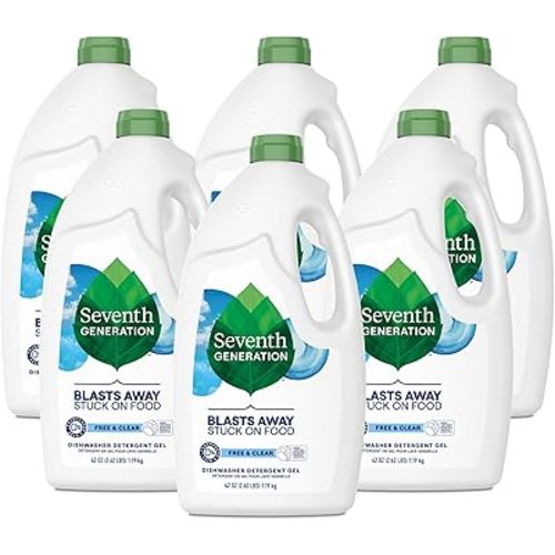 Seventh Generation Dishwasher Detergent Gel for Sparkling Dishes Free & Clear Fragrance Free 42 oz, Pack of 6