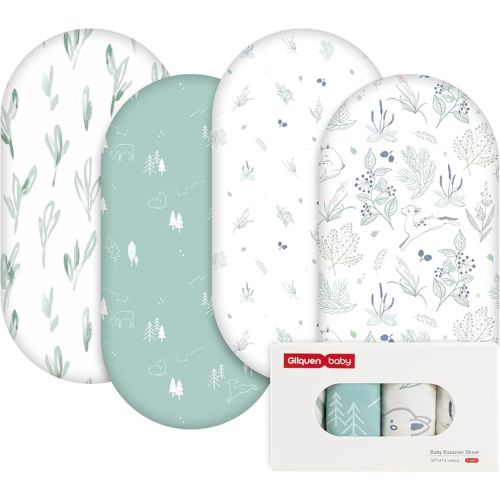 Gllquen Baby Bassinet Sheets 4 Pack, Breathable Cozy Fitted Mattress Sheet, Elastic Travel Crib Fashionable Pattern, Standard Cradle Safe Sheets for Baby Boys Girls 32"x16"(Forest Deer)