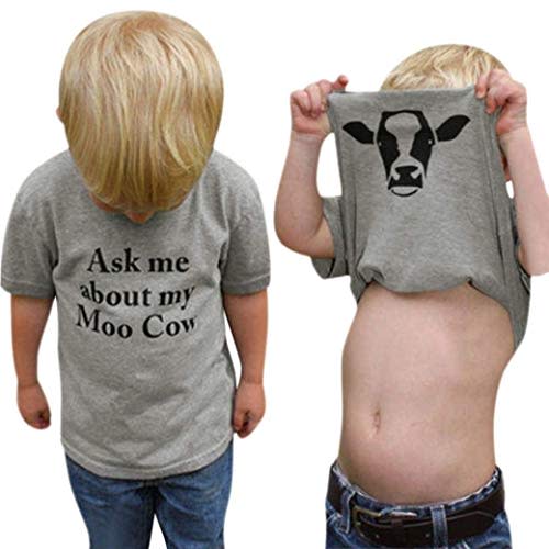 MODNTOGA Baby Boy Ask me About My moo Cow Shirt Little Cowboy Short Sleeve Top Toddler Kid T-rex Ranch T-Shirt Funny Dino Tee