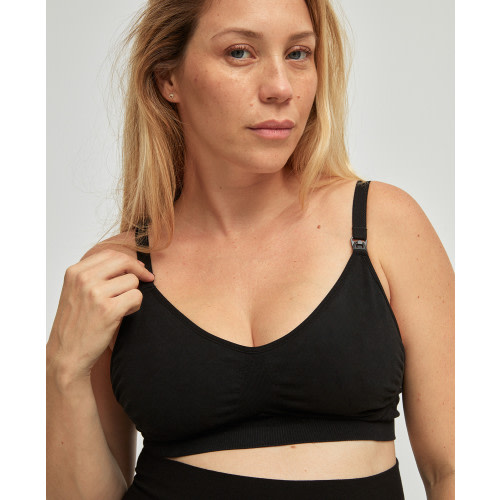 Black Maternity & Nursing Seamless Organic Cotton Bra