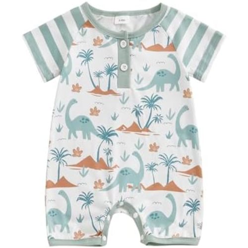 Toddler Baby Summer Jumpsuit Casual Dinosaur Print O Neck Button Romper Short Sleeve Newborn Boy Girl Cute Clothes