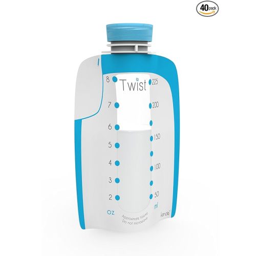 Kiinde Twist Pouch Direct-Pump Direct-Feed Twist Cap Breast Milk Storage Bag for Pumping, Freezing, Heating and Feeding, Pre-Sterilized, Breast Feeding Essentials, 8 Ounce, Pack of 40