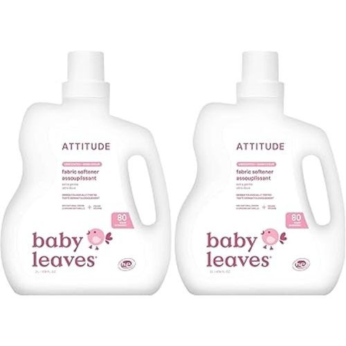 ATTITUDE Baby Fabric Softener, Plant and Mineral-Based Ingredients, HE Compatible, Vegan and Cruelty-free Laundry and Household Products, Unscented, 80 Loads, 67.6 Fl Oz (Pack of 2)