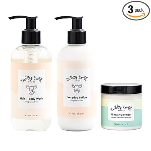 TUBBY TODD 3-Step Baby Bath & Skincare Routine - The Regulars Bundle - 8.5oz Baby Shampoo and Body Wash, 8.5oz Everyday Lotion & 3.5oz All Over Ointment - Fragrance-Free