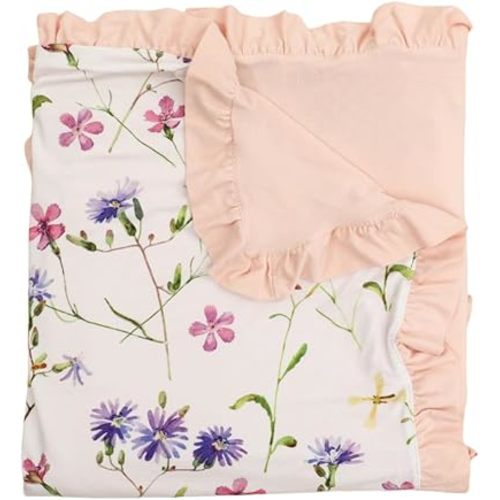 Baby Blankets for Girls,Cooling,Bedding for Newborn Baby and Toddler,Ruffle Blanket for Kids,Soft,Comfy Blankets.Size 40"x33",Viscose Made from Bamboo Prints are Flower
