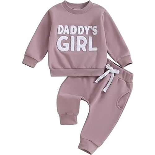 Kupretty Toddler Baby Girl Fall Winter Clothes Embroidered Letter Graphic Crewneck Sweatshirt + Joggers Pants Outfits Set