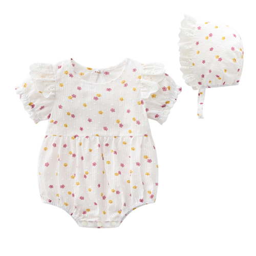 KVPLBQFD Baby Long Sleeve Bodysuit Baby Girls Lace Print Spring Summer Short Sleeve Romper Bodysuit Hat Clothes Elegant Baby Girl Lace Romper Black Baby Onesie Baby Boy Gifts 0-3 Months