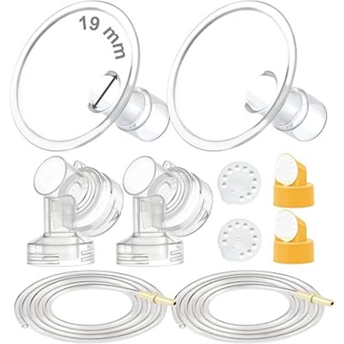 Maymom Breast Pump Kit Compatible with Medela Pump in Style Advanced Pump; 2xTwo-Piece 19mm Breastshield, 2 Valve, 4 Membrane, 2 Replacement Tubing; Replacement Part for Medela Shield, Silicone Valve