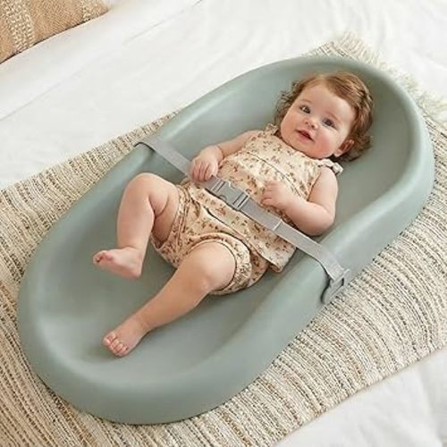 Mallify Baby Changing Table Pad with Adjustable Safety Strap and Cushioned Foam - Beige