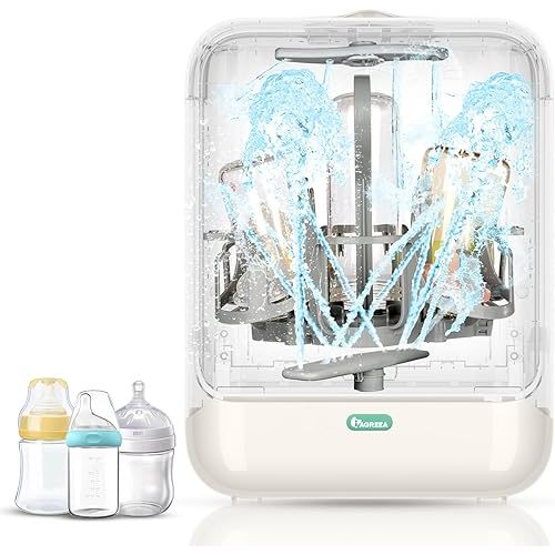 IAGREEA Baby Bottle Washer, Cleaning Machine with 4 Programs, Sterilization and Drying in One Step, 3.2L Water Tank, 360°Dual Spray, 72-hour Storage, Drawer Design, BPA-Free, One-Click Start