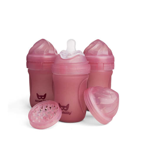 3-Pack Heat-Sensing Glass Baby Bottles 220 ml, Rose – Herobility