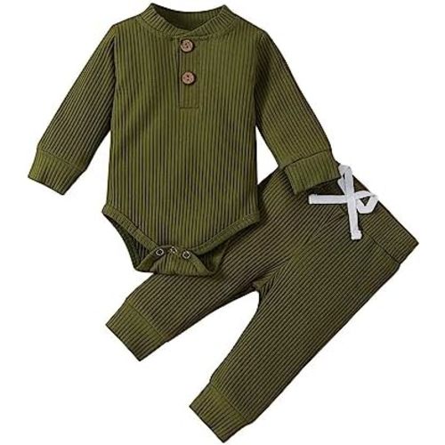 Toddler Ribbed Knit Romper Pants Sets Long Sleeve Stretchy Bodysuit and Joggers Sweatpants Fall Outfits for Baby