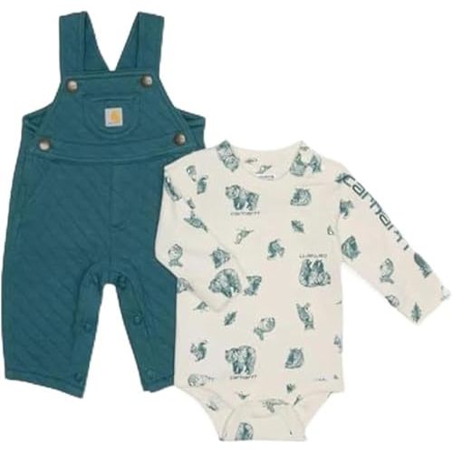 Carhartt Infant Newborn Baby CG8996 | Baby Boys Long-Sleeve Bodysuit and Quilted Jersey Overall 2-piece set | Shaded Spruce (Dark Green) | 3 Month (3M)