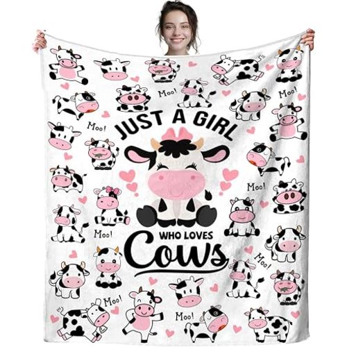 Cow Blanket Plush Gifts Just A Girl Who Loves Cow Blankets Ultra Soft Cozy Flannel Throw Blankets Bedding for Kids Girls Adults Women Gifts 50" x40