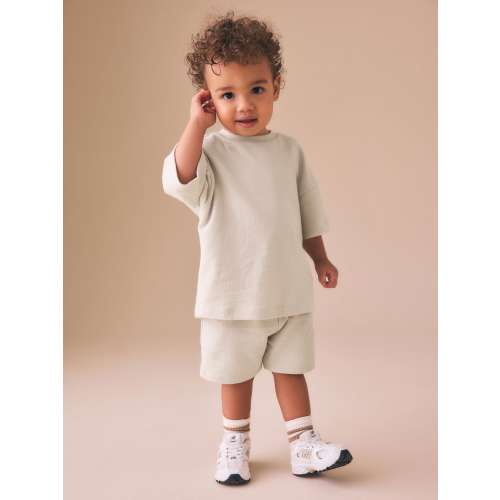 Ecru Textured Short Sleeve T-Shirt and Shorts Set (3mths-7yrs)
