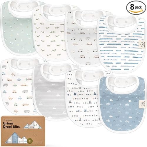 8-Pack Organic Baby Bibs for Boys, Girls - Soft Cotton Drooling and Teething Bibs for Baby Girl & Boy, Extra Absorbent, Easy To Clean & Put On for Toddler, Newborn, Infant 0-24 Months (Vessels)