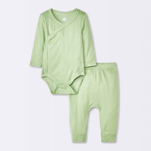 Baby 2pc Neutral Pointelle Top & Bottom Set - Cloud Island™ Green Newborn