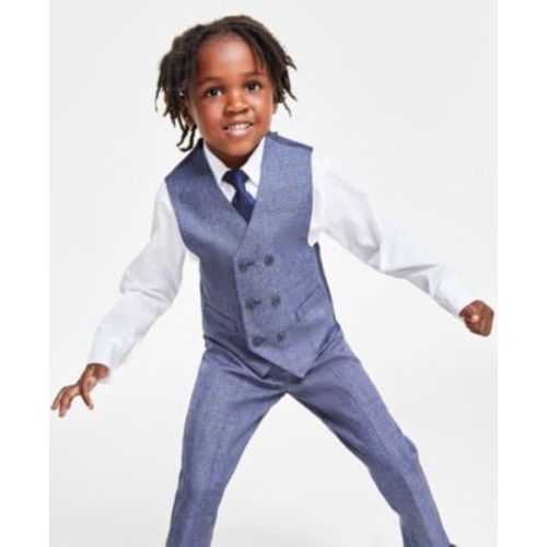 Toddler and Little Boys Shirt, Windowpane Vest, Pants & Neck Tie Set, 4 piece