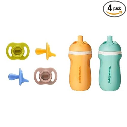 Tommee Tippee Ultra-Light StayPut Pacifier - 6-18MOS & Insulated No Spill Toddler Water Bottle (2 pack) - 9OZ