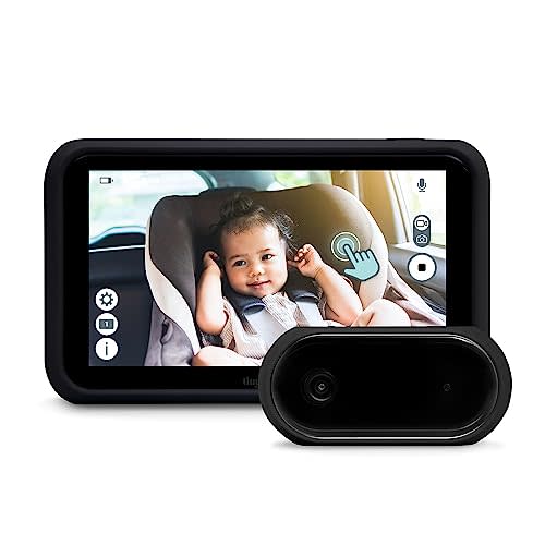 Tiny Traveler 5” HD Touch Screen Baby Car Monitor – Hackproof, No WiFi Baby Camera for Car and Home – Rear-Facing Car Seat Monitor with Night Vision Headrest or Clamp Mount Baby Reminder Alert Black
