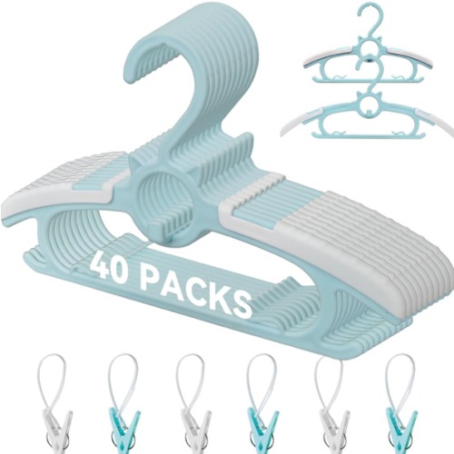 40pcs Baby Nursery Closet Hangers,Toddler Hanger Extendable and Non-Slip for Infant Kids Clothes,11"-14.6" Adjustable Child Coat Pant Hanger for Boy and Girl (Blue)
