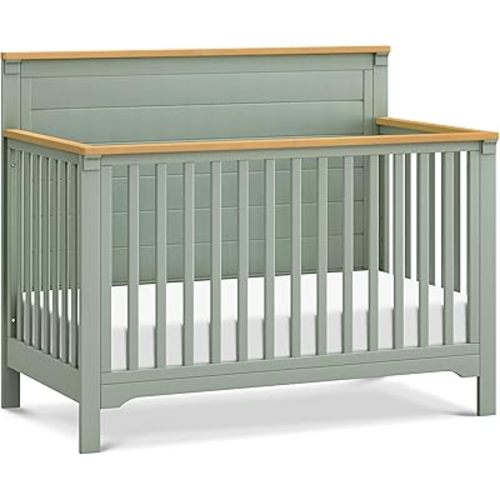 daVinci Shea 4-in-1 Baby Crib Convertible to Toddler Bed, Daybed, Full-Size Bed - FSC, GREENGUARD Gold Certified Wood Crib, Conversion Kits Sold Separately - 4 Adjustable Heights, Light Sage and Honey