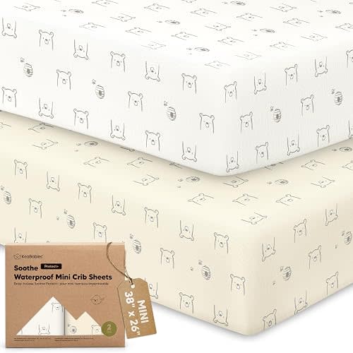 2 Pack and Play Sheets Waterproof Mini Crib Sheet Fitted 38x26 (Bumble Bear)