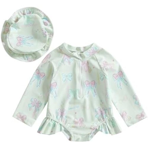Infant Baby Girl Swimsuit One Piece Long Sleeve Zip Swimwear Bathing Suit Beach Wear