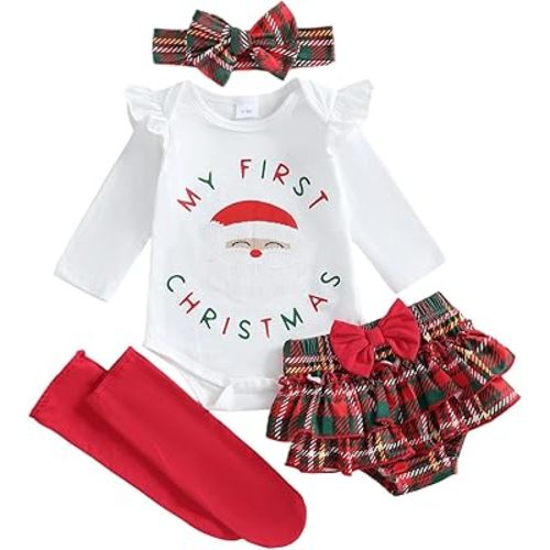 MoZiKQin Baby Girl Easter Outfit Bunny Cross Romper Onesie Ruffle Layered Shorts Headband Socks Cute Easter Clothes