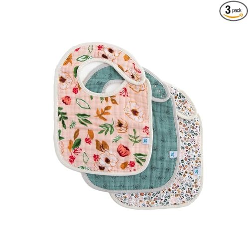 Little Unicorn Muslin Baby Bibs | Adjustable as Baby Grows | Soft Absorbent Muslin Fabric | For Eating, Drooling, Teething (Vintage Floral Set)