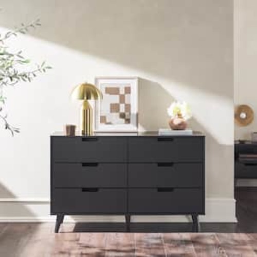 Modern Black 6-Drawer 52 in. Dresser with Cutout Handles