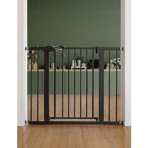 Babelio Baby Gate for Doorways and Stairs, 26-40" Auto Close Dog Gate, PressGuard C5, Easy-Install Pressure Mounted Satey Door, No Drilling Safety Gate for Child and Pets, Black