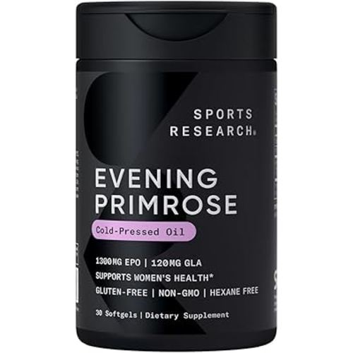 Sports Research® Evening Primrose Oil 1300mg - High Potency, Cold-Pressed EPO with GLA Essential Fatty Acid - Soy & Gluten Free, Non-GMO Verified - 30 Softgels