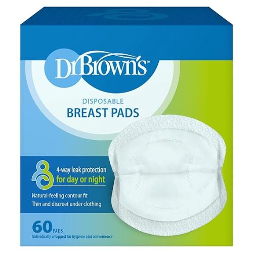 Dr. Brown's Disposable Breast Pads for Leakproof Protection, Absorbent and Discreet Nursing Pads with Adhesive Strips for Day or Night, 60 Count (Pack of 1)