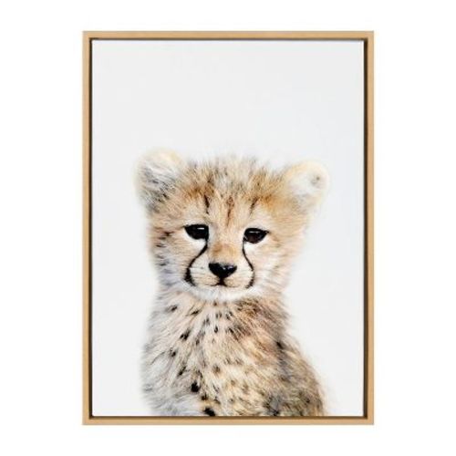 23" x 33" Sylvie Cheetah Framed Canvas by Amy Peterson Natural - Kate & Laurel All Things Decor: Vertical Digital Art, Made in USA